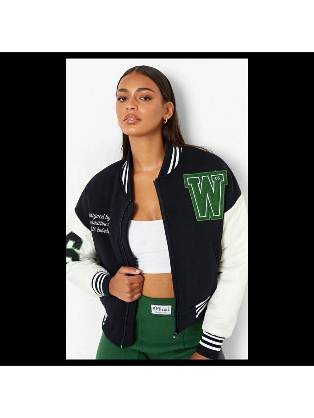 💋BOOHOO VARSITY JACKET CROP CONTRAST SLEEVE!!!